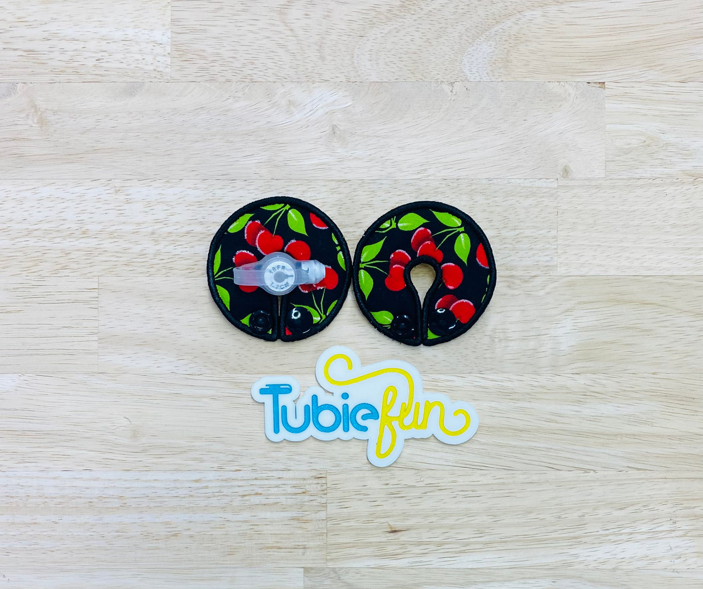 G-Tube Button Pad Cover - Red Cherries on Black