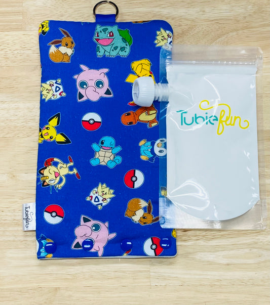 Insulated Milk Bag Suitable for Tubie Fun 500ml Reusable Pouches - Pocket Monsters on Blue