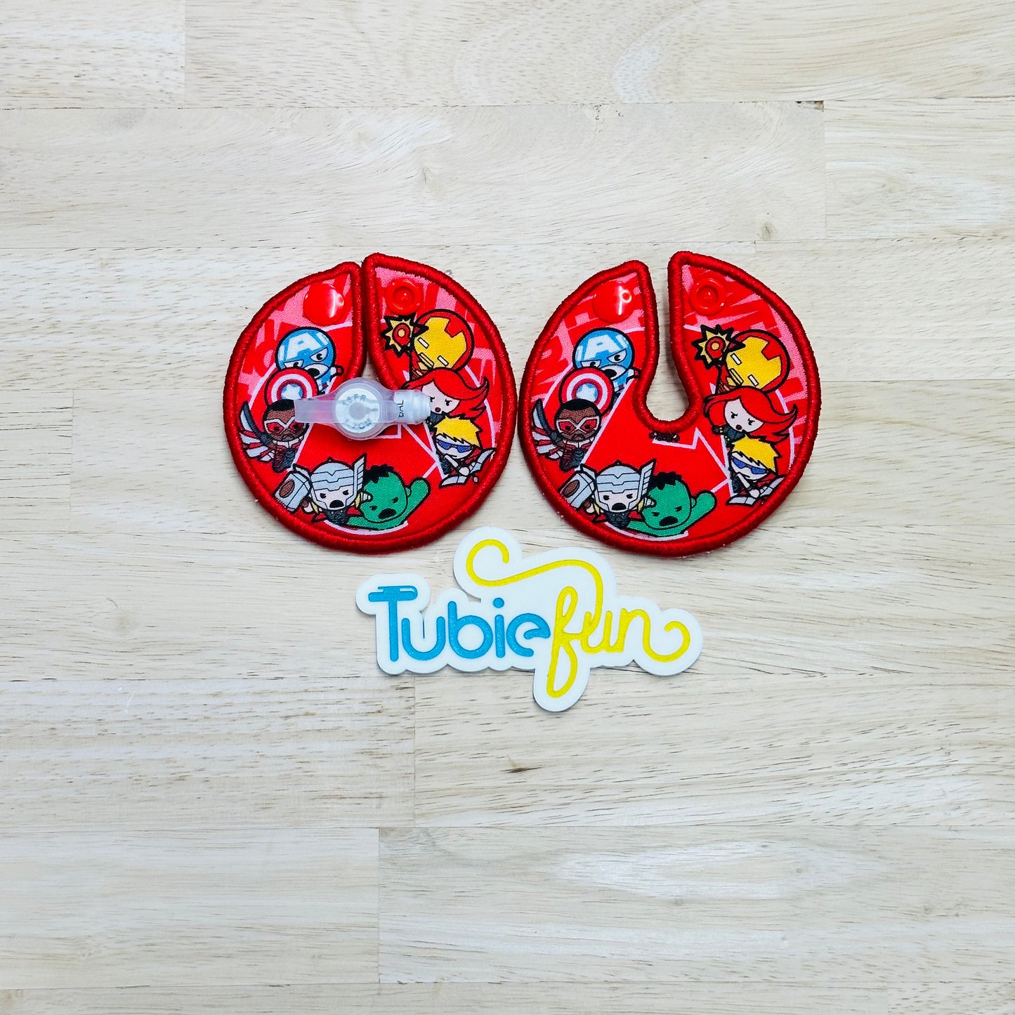 G-Tube Button Pad Cover Large - Super Heros on Red